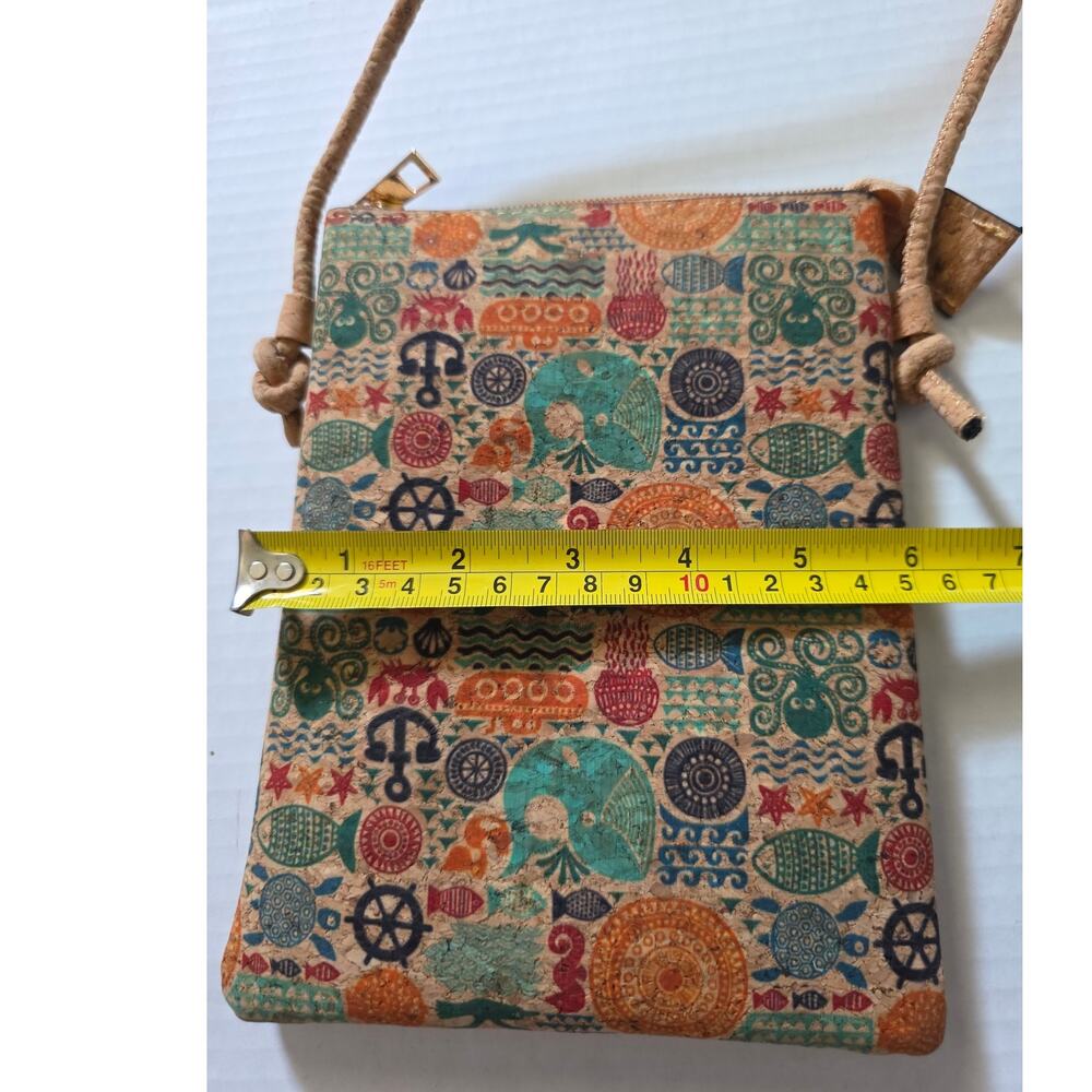Vegan Cork Shoulder Crossbody Bag Purse Phone Nautical Ocean Print - Picture 6 of 6
